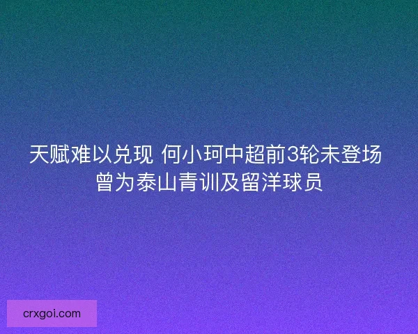 天赋难以兑现 何小珂中超前3轮未登场 曾为泰山青训及留洋球员