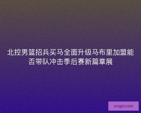 北控男篮招兵买马全面升级马布里加盟能否带队冲击季后赛新篇章展